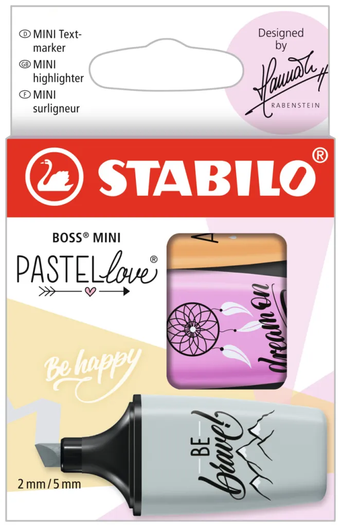 STABILO Μαρκαδόροι Υπογράμμισης Boss Mini Pastel  (Turquoise-Yellow-Pink) 3τεμ.