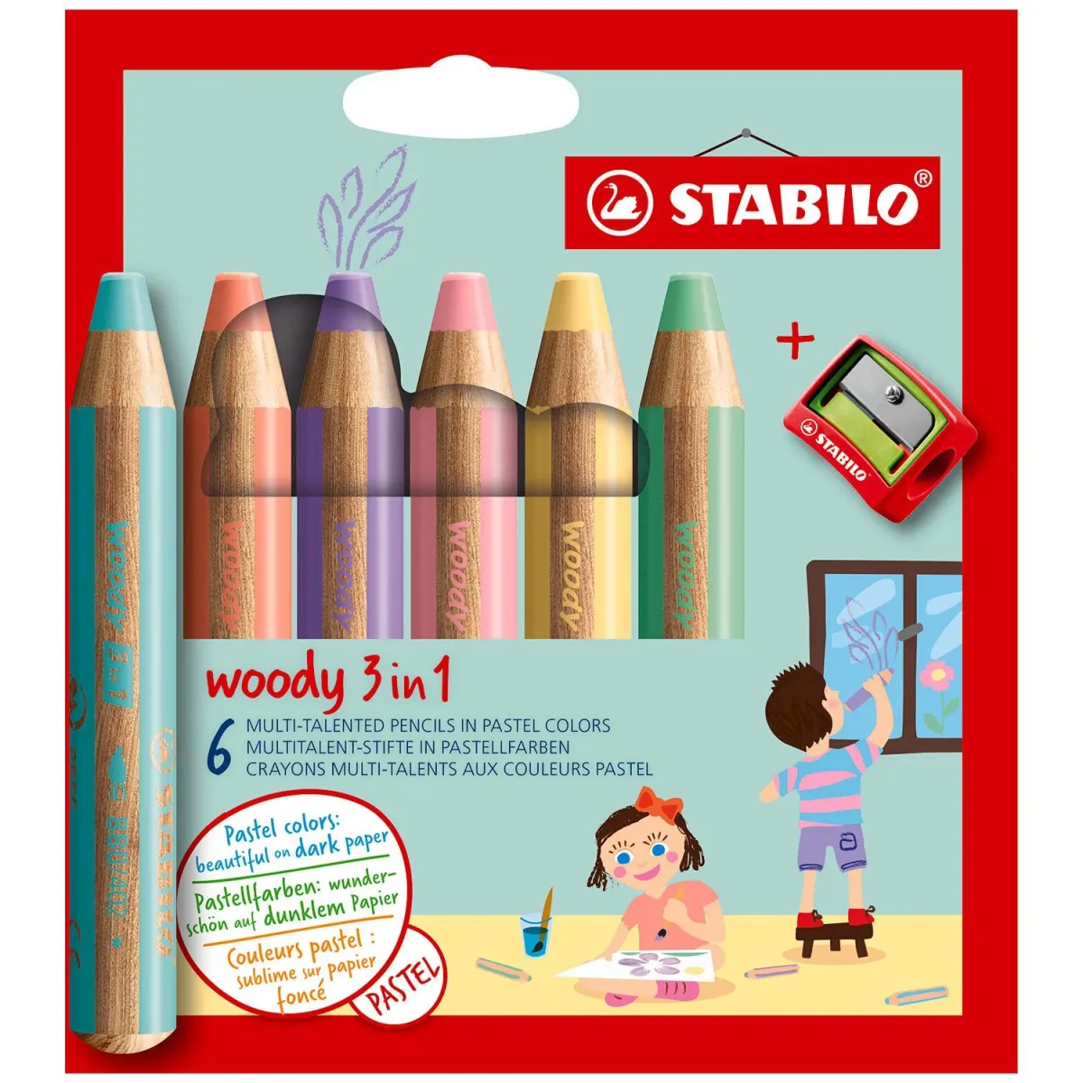 STABILO Ξυλομπογιές Woody Pastel & Ξύστρα 6τεμ.