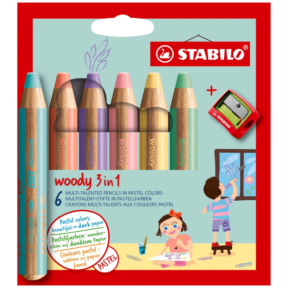 STABILO Ξυλομπογιές Woody Pastel & Ξύστρα 6τεμ.