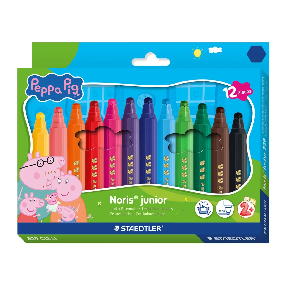 Staedtler Μαρκαδόροι Χονδροί Noris Junior Peppa Washable 12τεμ.