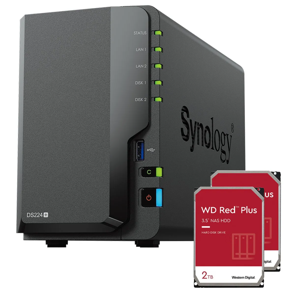 Synology DS224+ NAS & 2x 2TB WD Red Plus