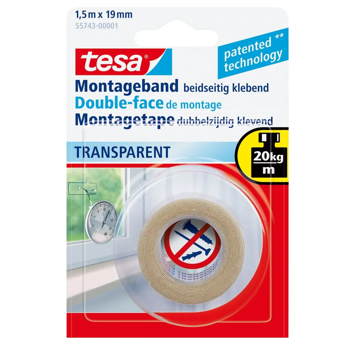 Tesa Κολλητική Tαινία Διπλής Όψης Διάφανη 19mm x 1.5m