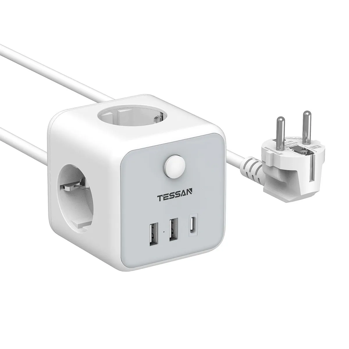 Tessan Πολύπριζο Κύβος 3 Θέσεων με 3 Θύρες USB