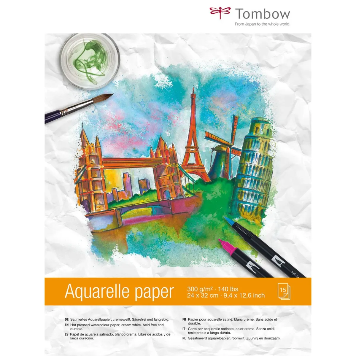 Tombow Μπλοκ Ακουαρέλλας 24x32cm 300gr 15Φύλλων