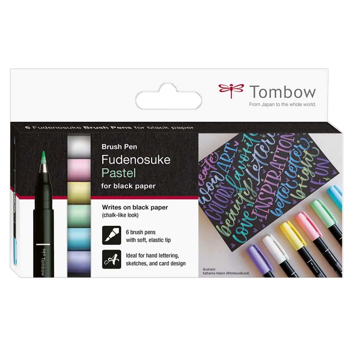 Tombow Μαρκαδόροι Ζωγραφικής Fudenosuke Pastel με μύτη Πινέλο 6τεμ.