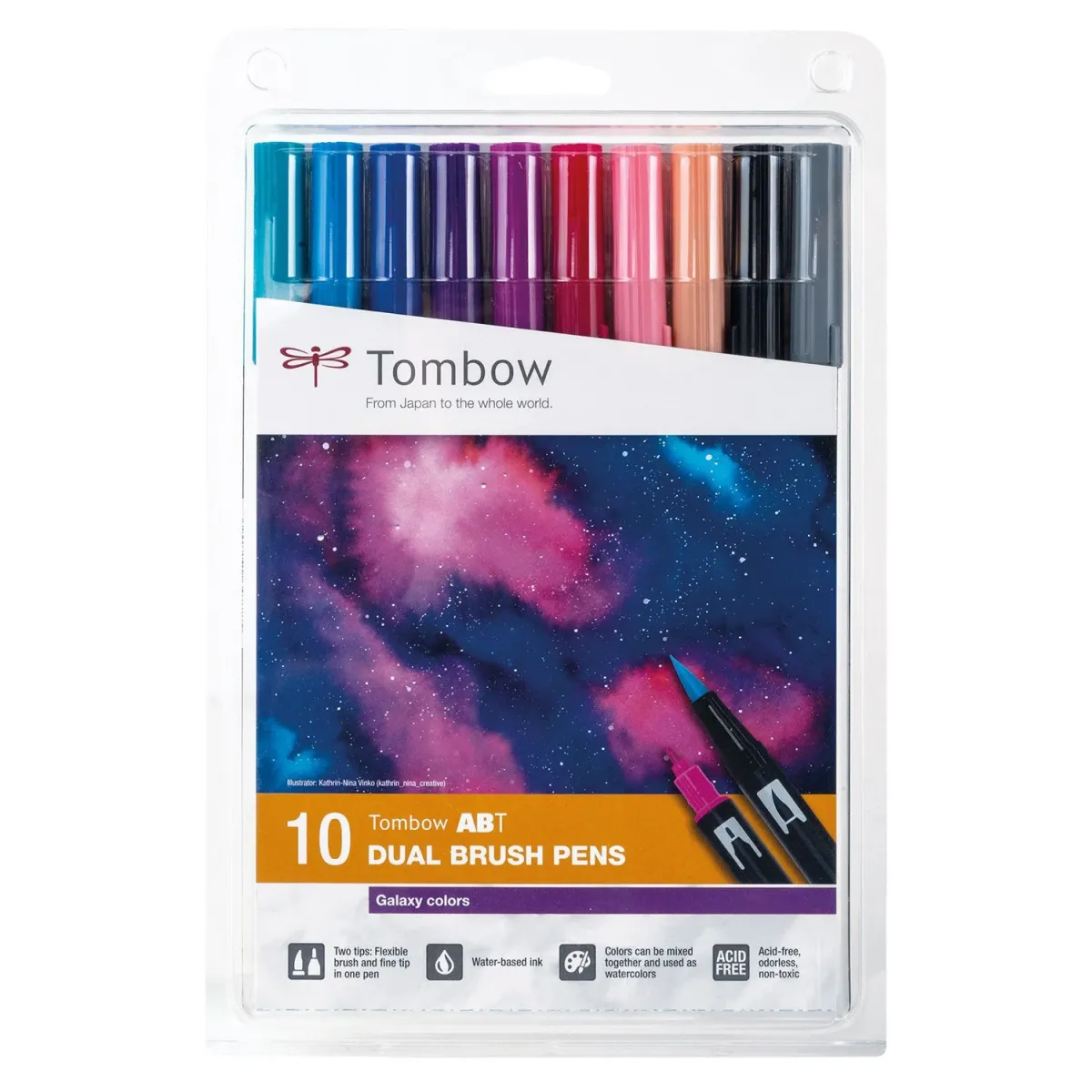 Tombow Μαρκαδόροι Ζωγραφικής Νερού Galaxy Tones με διπλή μύτη Brush & Fine 10τεμ.