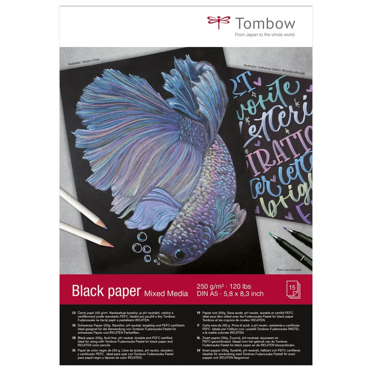 Tombow Μπλοκ Ζωγραφικής Mix Media Μαύρο A5 250gr 15Φύλλων