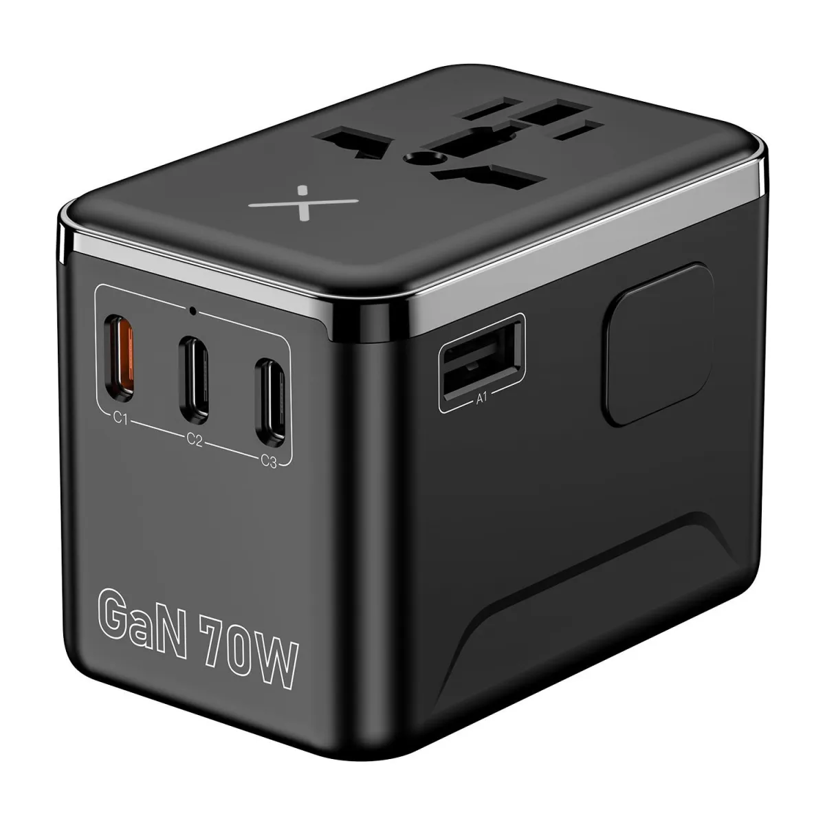 Turbo-X Travel Adapter GaN 70w 3 Type C + 1 USB