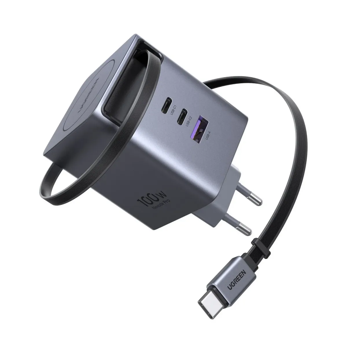 Ugreen Φορτιστής GaN 4 Θέσεων 100W Γκρι Με Καλώδιο