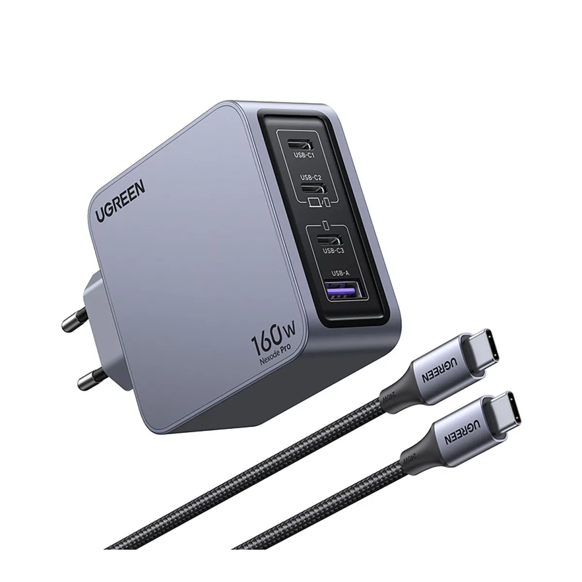 Ugreen Φορτιστής GaN 4 Θέσεων 160W Γκρι Με Καλώδιο