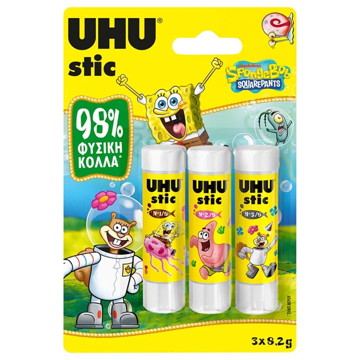 UHU Kόλλα Stick Spongebob 8,2γρ 3 τμχ