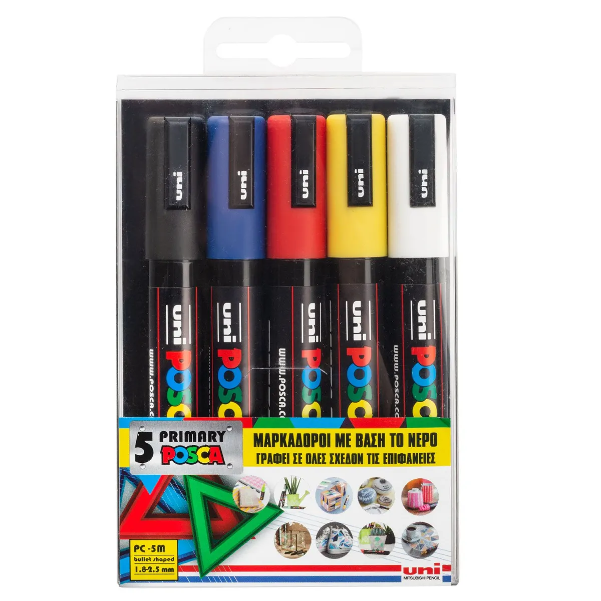 Uni Μαρκαδόροι Ζωγραφικής Posca Primary Set 5τεμ.