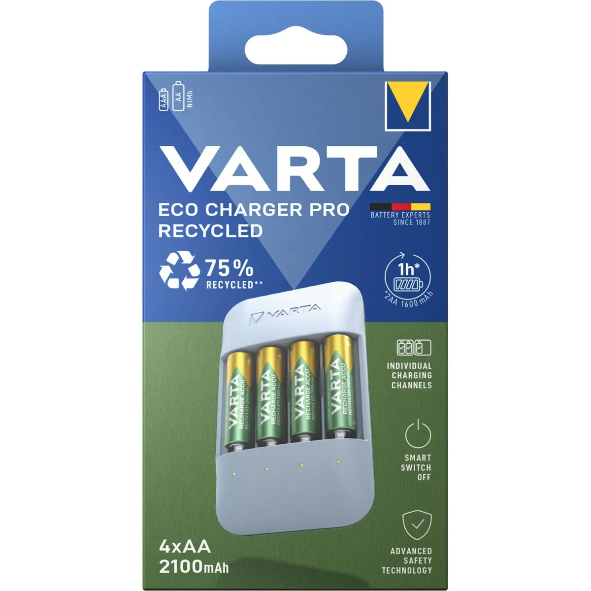 Varta Φορτιστής Μπαταριών Eco Pro + 4 τμχ. ΑΑ 2.100mAh