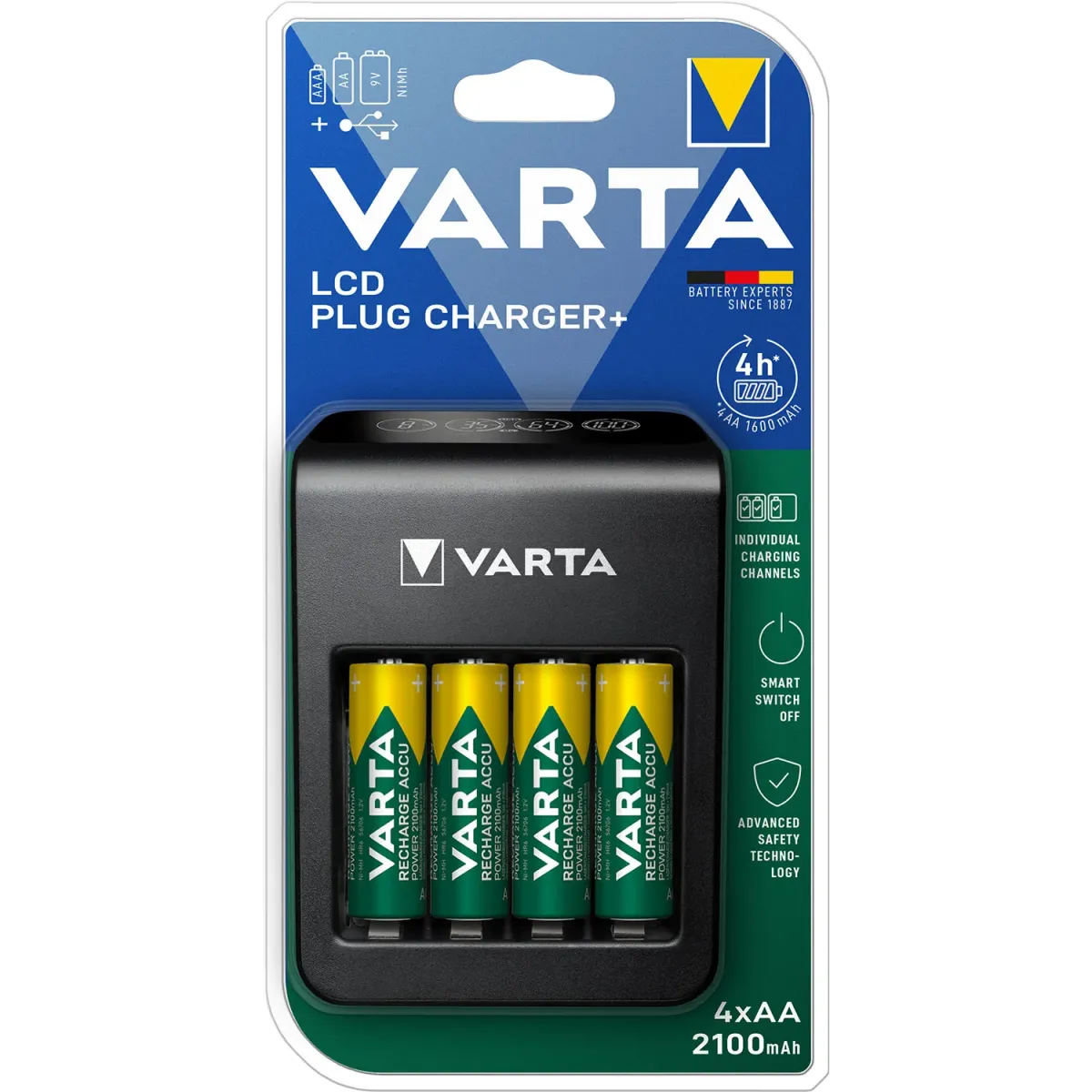 Varta Φορτιστής Mπαταριών LCD Plug Charger + 4τμχ. AA 2.100mAh