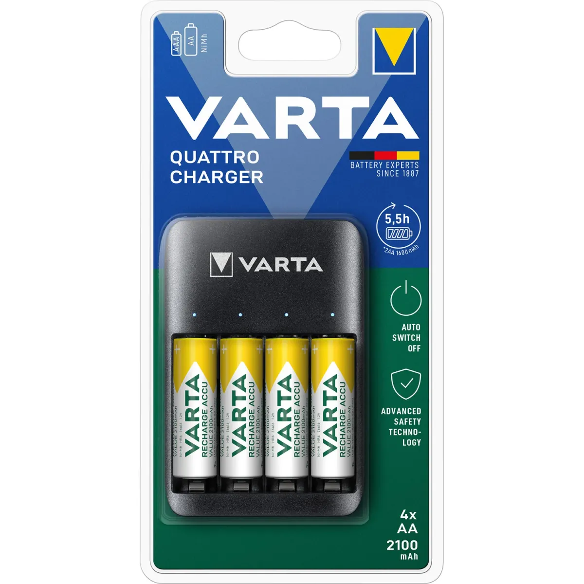Varta Φορτιστής Μπαταριών USB Quattro + 4xAA 2100mAh
