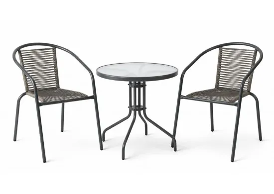 ΤΡΑΠΕΖΙ ΣΕΤ ΜΕΤΑΛΛΙΚΟ ΑΝΘΡΑΚΙ - PE RATTAN ΓΚΡΙ ΜΕ 2 ΠΟΛΥΘΡΟΝΕΣ