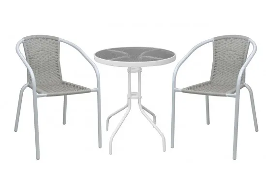 ΤΡΑΠΕΖΙ ΣΕΤ ΜΕΤΑΛΛΙΚΟ ΑΣΠΡΟ - WICKER BEIGE ΜΕ 2 ΠΟΛΥΘΡΟΝΕΣ