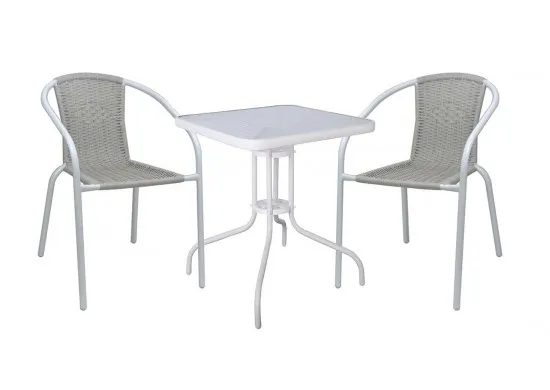 ΤΡΑΠΕΖΙ ΣΕΤ ΜΕΤΑΛΛΙΚΟ ΑΣΠΡΟ ΜΕ 2 ΠΟΛΥΘΡΟΝΕΣ WICKER BEIGE