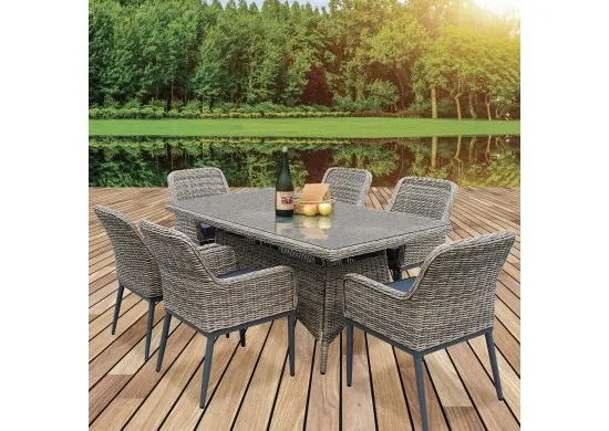 ΤΡΑΠΕΖΙ ΣΕΤ ALU WICKER GREY BROWN - ΑΝΘΡΑΚΙ ΜΕ 6...