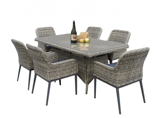 ΤΡΑΠΕΖΙ ΣΕΤ ALU - WICKER GREY BROWN - ΑΝΘΡΑΚΙ ΜΕ 6...