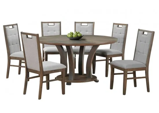 ΤΡΑΠΕΖΑΡΙΑ ΞΥΛΙΝΗ ΡΟΤΟΝΤΑ ΑΠΟΧΡΩΣΗ ANTIQUE GREY WALNUT ΜΕ 6 ΚΑΡΕΚΛΕΣ ΥΦΑΣΜΑ ΓΚΡΙ