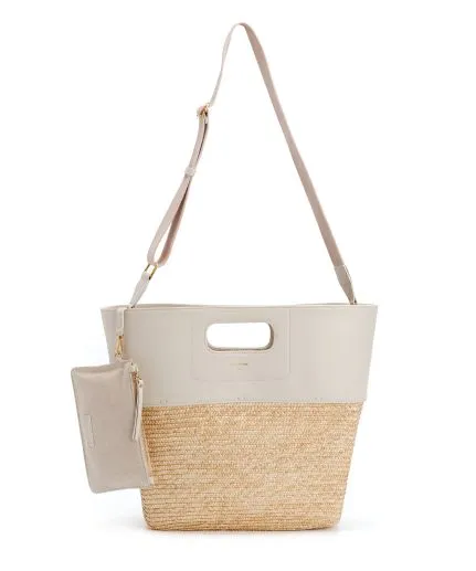 Bucket-style raffia bag