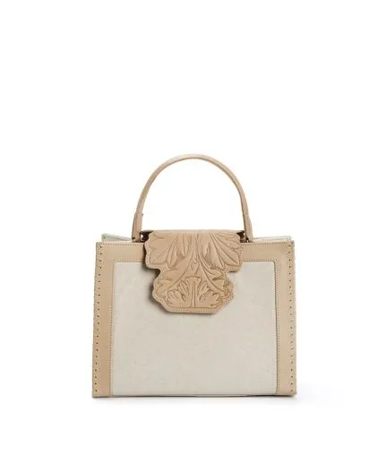 Canvas tote bag with leather detail and hand stitching
