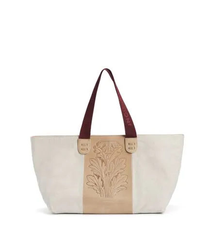 Canvas tote bag with leather detail