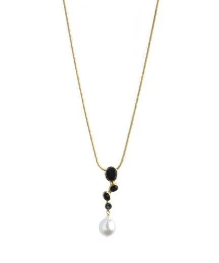 Chain-necklace with circular semi-precious stones and a baroque pearl