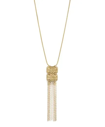Chain necklace with fringed spathoto-embossed pendant