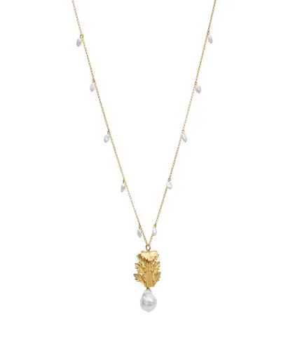 Chained necklace adorned with stones and pearl drop