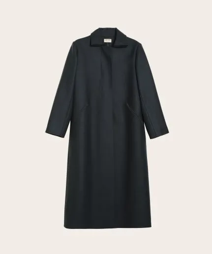 Coat with Folded Neckline and Integrated Scarf