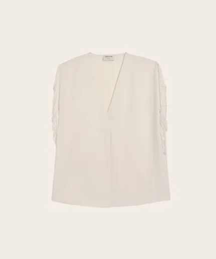 Fringe-detail V-neck top