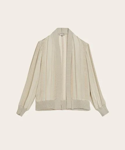Jacquard silk cardigan with wool details