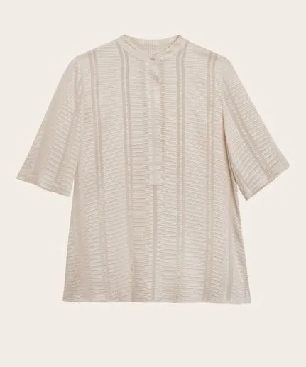 Jacquard silk short-sleeve blouse