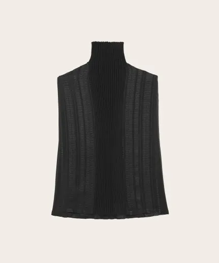 Jacquard silk top with knit details