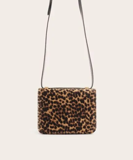 Leather cross-body flap bag in leopard pony skin