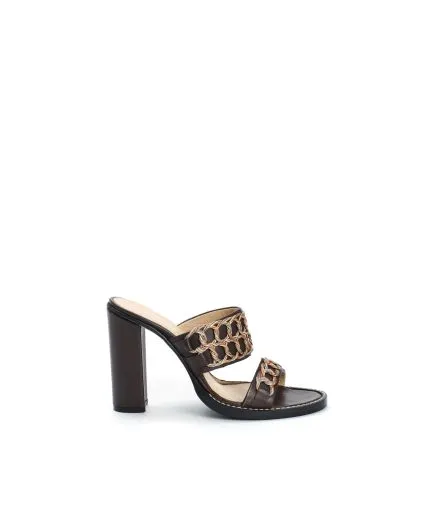 Leather mule decorated with metallic braids