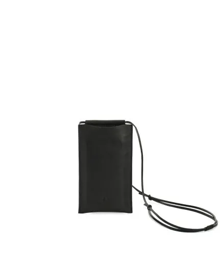 Leather phone case with leather cord strap and triangular emboss detail