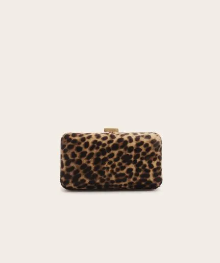 Leopard-print calf hair clutch