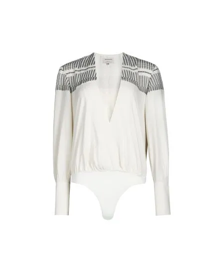 Long-sleeve silk bodysuit