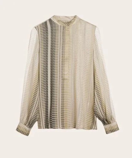 Long sleeve textured silk blouse.