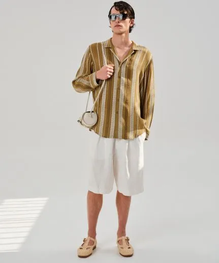 Loose fit button-down signature textured silk shirt