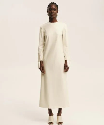 Midi Dress with Embroidered Sleeves and Tassels