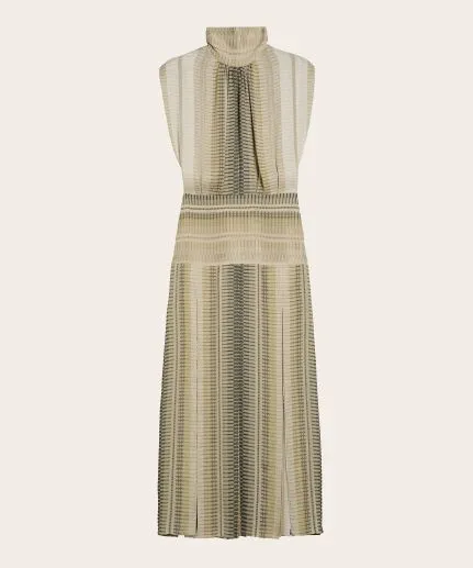 Midi textured silk dress with slits