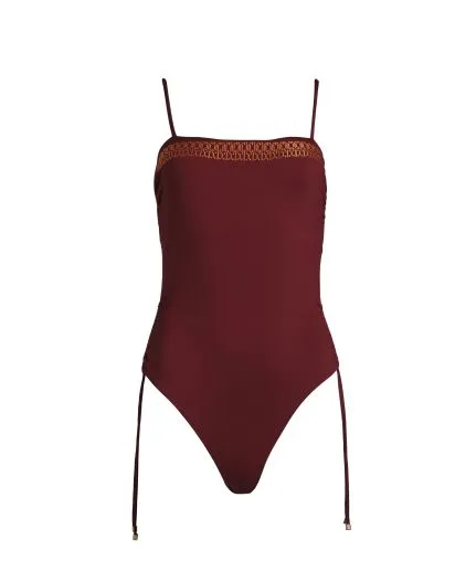 Off-shoulder swimwear with embroidered details
