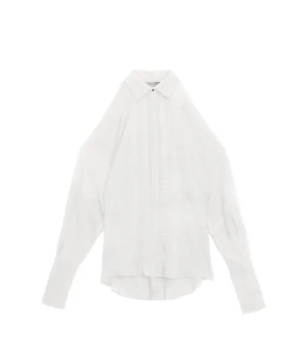Off-shoulder textured silk shirt