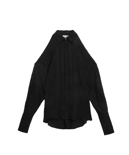 Off-shoulder textured silk shirt