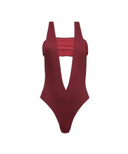 One-piece with embroidered bandeau