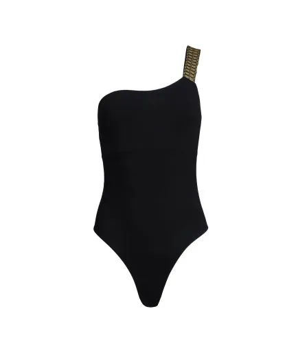 One-shoulder swimsuit with embroidered strap